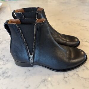 Frye Carly Black Leather Side-Zip Ankle Booties